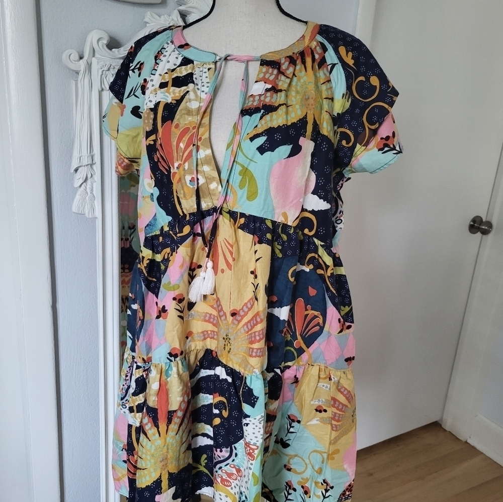 Anthropologie Yellow and White Flutter Sleeve Sundress - Picture 3 of 7
